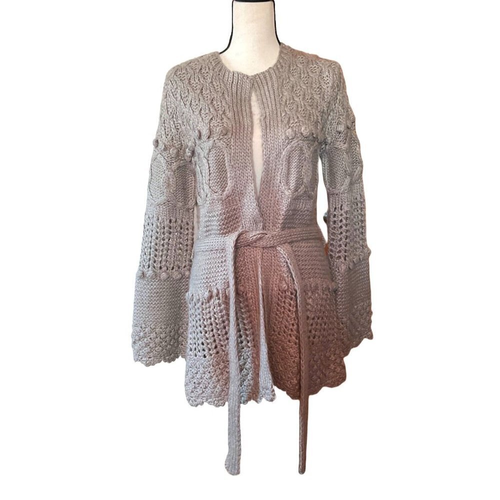 Kaisely tan knitted open belted cardigan women size Large